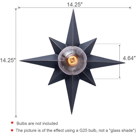 Black Star Flush Mount Ceiling Light With Dope Mid Century Vibe, Modern Ceiling Fixture, 14.25 inches, top view