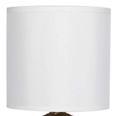 Close-up of white faux silk shade on Transitional Small Touch Lamp Set in Antique Brass, 9.25 Inch Tall, Set of 2