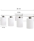 4 Light Brushed Nickel Bathroom Vanity Light Fixture With Frosted Glass Shades Over Mirror Wall Sconce dimensions shown