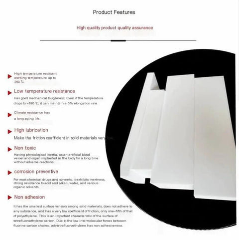 White PTFE Round Flat Discs 38mm Diameter, 2mm Thick, Solid Plastic Seals For Sealing and Insulation, shown with product features text