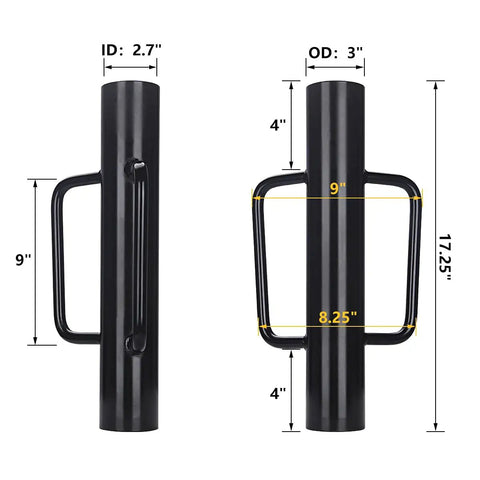 Fence Post Driver 12 Lb Heavy Duty T Post Pounder With Dual Handles shown with dimensions and design details