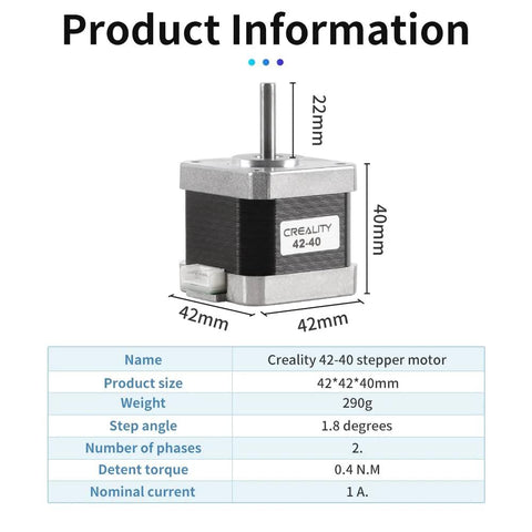 Creality 42-40 stepper motor for 3D printers, D-shaped, 2-phase, 1.8°; 42×42×40 mm, CR-10/Ender-3 compatible