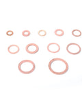 Ultimate 280-Piece Solid Copper Sump Plug Washer Set Kit With Complete Metric Pack Oil Drain Seals For Auto And Marine Engines To Stop Drip Leaks Like A Boss During Quick Maintenance And Major Repairs. Assorted copper sump plug washers on white background