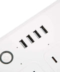 Close-up view of Rock Solid Wifi Smart Power Strip With Four Quick Charge Usb Ports And Voice Control, featuring USB ports.