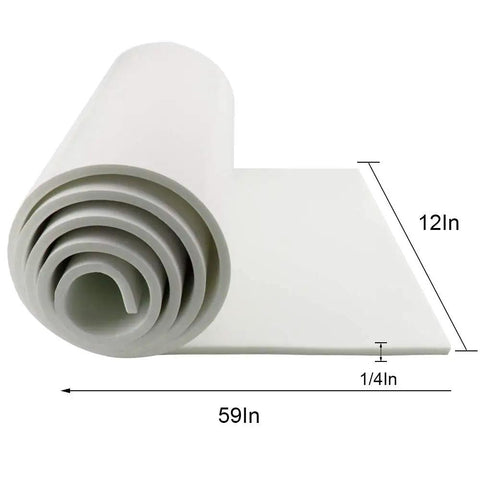 Self Adhesive Neoprene Foam Sheets 12 X 59 Inch Closed Cell Sponge Roll spiraled up, showing 1/4 inch thickness for insulation.