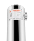 Close-up of Beefy 1-Inch To 2-Inch Stainless Steel Shell And Tube Pool Heat Exchanger label showing specifications and serial number