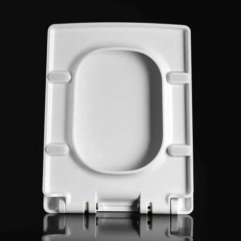 Premium Heavy Duty Thick Square Toilet Seat Cover With Silent Slow Close Hinges And Elevated Height Support For Reliable Daily Access and Built Tough Heavyweight Comfort - top view of white toilet seat cover.