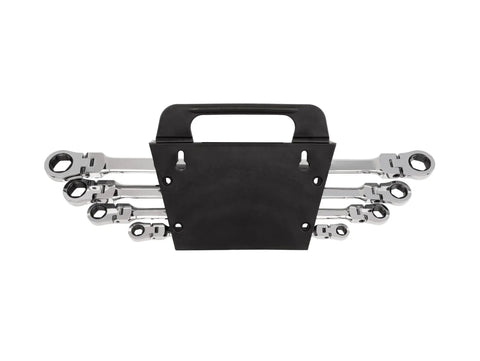 Long Flex Ratcheting Box End Wrench Set 4 Piece With Holder Extra Long Reach For Maximum Leverage Sizes 5/16 To 3/4 Inch Wrenches
