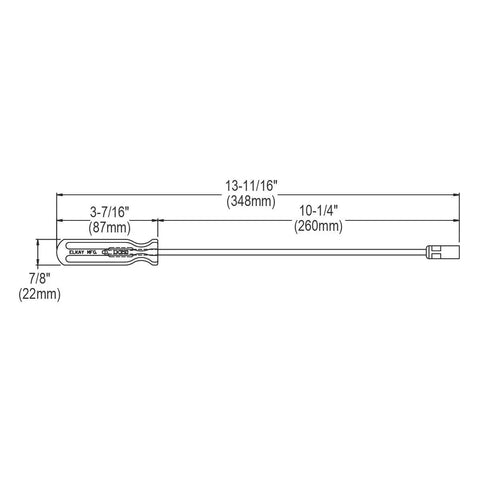 Diagram showing measurements of Extra Long Sink Screwdriver For Hard To Reach Installations With A Ten And A Quarter Inch Shank Self Aligning Head Pro Grade Heavy Duty Steel Build Orange Handle Compatible With Sinks From Similar Brands And Other Drop In Installations.