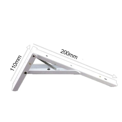 Side view of Rock Solid Heavy Duty Collapsible Shelf Brackets Hella Sturdy Foldable Metal Wall Mounts For Workbenches And Sinks Rust Resistant Pack Of Two No Sweat 65kg Capacity White Finish.