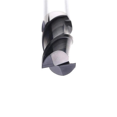 Close-up of Premium Solid Carbide Two Flute End Mill With TiAlN Coating; engineered for heavy duty CNC machining.
