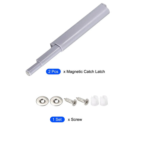 Premium Magnetic Push Latches 2 Pack Gray Soft Close Push To Open For Cabinet Drawer Wardrobe Closet Door components close-up view