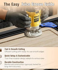 Router Jig For Cutting Boards, Adjustable Guide Fits Up To 18x18 Inches being used on a wooden board with a router.