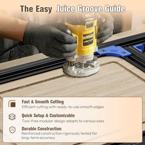 Router Jig For Cutting Boards, Adjustable Guide Fits Up To 18x18 Inches being used on a wooden board with a router.