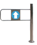 Heavy Duty One Way Safety Gate For Supermarket Entrance And Library Doors Rock Solid Metal Swing Barrier with blue sign.