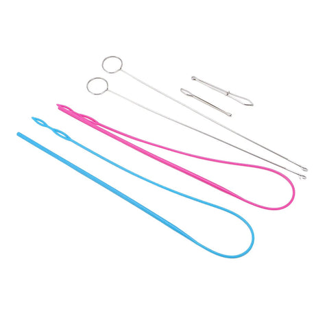 Six Piece Rope Threading Tool Set For Sewing And DIY Knitting With Stainless Steel Tools And Silicone Turner Handy And Easy To Use Versatile Threader For Drawstrings Closures Belts Button Loops And Projects, blue and pink