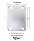 Front view of top plate rigid mounting plate, steel, with four oblong bolt slots.
