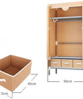 Kickass Portable Folding Wardrobe Closet Nonwoven Fabric Dust Proof Storage Cabinet With Multiple Hanging Shelves And Shoe Pockets For Zero Sweat Bedroom Organizing with dimensions on display.