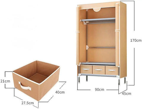 Slick Portable Folding Wardrobe Closet With Reinforced Steel Bars And Ample Hanging Space, Waterproof Nonwoven Fabric Storage Rack dimensions 112x45x170cm.