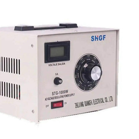 Front view of 1000W Single Phase AC Autotransformer with 110V input and 0-300V adjustable output, showcasing control dial and display