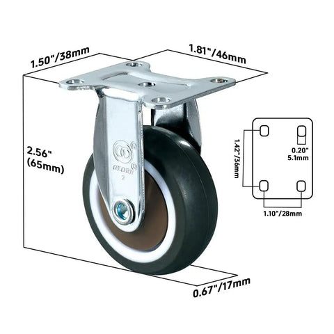 Heavy Duty 2 Inch Rigid Caster Wheels Set Of 4 Beater Proof Tpr Casters dimensions with smooth black wheel and flat top plate mount