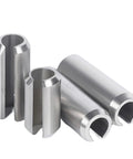 Split Spring Dowel Pin M8 304 Stainless Steel Roll Pin 16 To 80mm, set of 3 fasteners, silver, close-up view