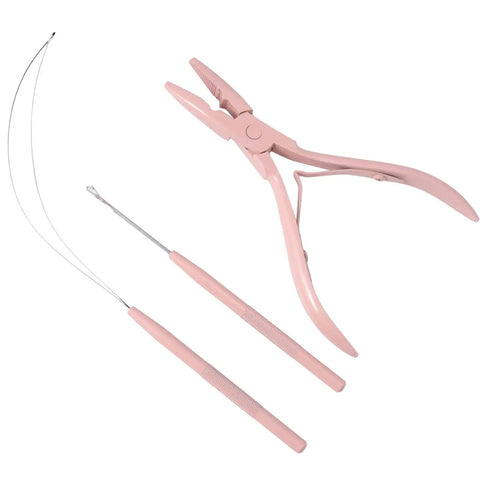 Micro Bead Hair Extensions Kit With Stainless Steel Pliers Pulling Hook And Beads Device Hot Pink For Easy Secure Micro Link Attachments A Complete Bead Tool Set For Quick Natural Looking Extensions, pink pliers and hook