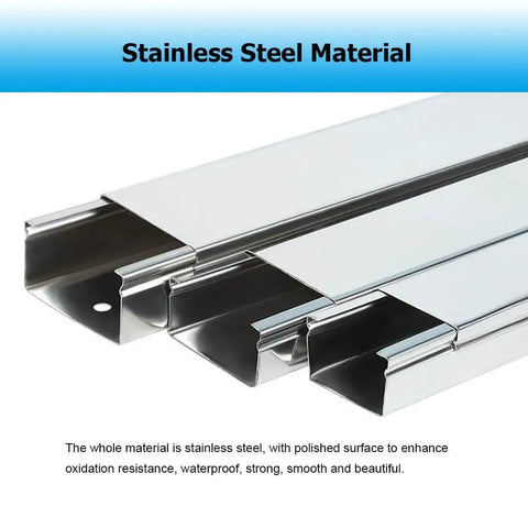 Sleek Stainless Steel Cable Management Raceways And Wire Cord Hideaway Cover Channels with polished surface shown