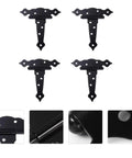 Four Pack Black Iron T Shape Door Hinges For Wooden Doors With Eight Screw Holes Bearing Design For Smooth Quiet Operation