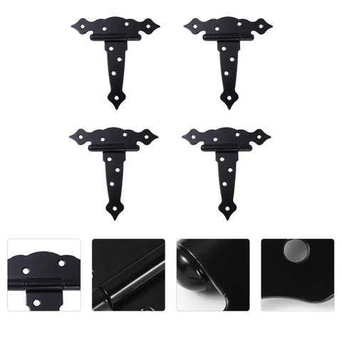Four Pack Black Iron T Shape Door Hinges For Wooden Doors With Eight Screw Holes Bearing Design For Smooth Quiet Operation