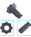 Premium Black Plastic Car Wheel Studs And Tire Mounting Screw Bolt Retainer Kit For Audi A3, Q7, RS3 Models With Durable Load Bearing Capacity No Snapping black plastic wheel retainer, top and side views
