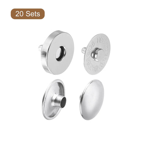 20 Set Metal Snap Button Kit For DIY Fashion Projects, 14mm Round Clasps With Fabric Base And Cap, Perfect For Clothes, Bags, Leather Wallets, Purses, And More Silver