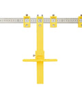 Adjustable Cabinet Hardware Drill Guide Jig With Quick Release Template For Doors And Drawers Bullseye Punch Locator Nail Straight Every Single Time Support Up To 16 Inch Pulls, yellow measuring tool for cabinet hardware installation.