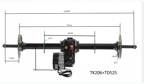 Front view of Beefed Up 72V 1500W High Performance Electric Powertrain Kit With Complete Differential Axle Motor And Controller Set