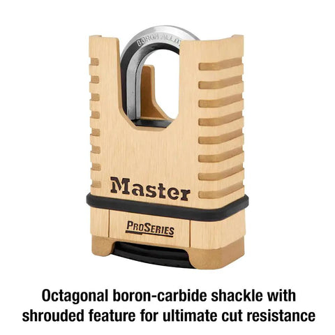 Brass Padlock With Set Your Own Four Digit Combination For Tools Fences And Gates Pro Series Grade Lock Resettable Security With Ten Thousand Possible Codes Industrial Use Two And One Quarter Inches Wide 1177D close-up
