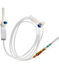 IV extension set with clear tubing and syringe-style connector for veterinary use.