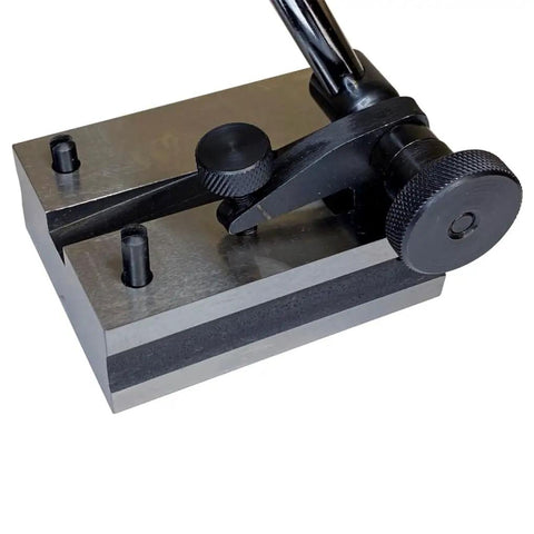 Workhorse Steel Surface Gauge With Fine Adjustment And Retractable Pins 9 And 12 Inch Post Lengths Bottom V Groove For Cylindrical Work Adjustable Spindle Angle Hardened Scriber Head And Spring Controlled Precision steel surface gauge base with retractable pins