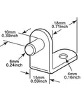 Diagram of Bronze Brass Plated Steel L Shelf Support Pegs 6mm L Shaped Cabinet Bracket Style with detailed measurements.