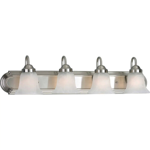Alabaster Glass Four Light Bath Vanity Bar Fixture In Nickel Finish 30 Inch Wide Seven And A Quarter Inch High Sleek Dope Modern Lighting