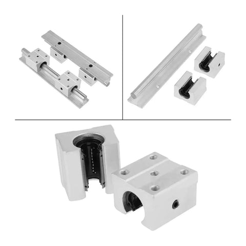 Get The Smoothest High Precision Linear Guide Rail Kit With 2 Pcs SBR12 Shafts And Four Sbr 12uu Bearing Slider Blocks For Your CNC Maker Or 3D Printer Build That Flows Like Butter Without Any Stick Slip Glitch.. SBR12 aluminum rail with bearing blocks