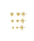 14K Gold Plated Ball Stud Earrings Set for Multiple Piercings High Polish Finish Hypoallergenic Round Ball Studs in 3Mm 4Mm 5Mm Sizes Cute Everyday Jewelry Trio for Women, shown in 3 sizes