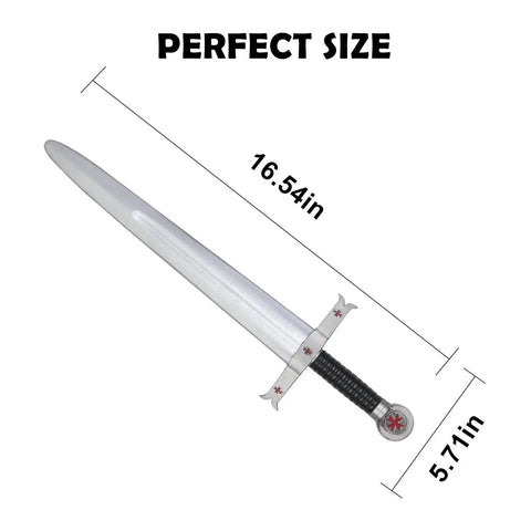 Foam Crusader Knight Sword Prop For LARP And Theatrical Cosplay, 17 Inch Medieval Sword Made From High Density PU Foam With Realistic Painted Finish