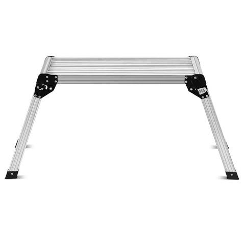 Real Solid Heavy Duty Aluminum Work Platform Step Ladder With 330 Lbs Capacity Drywall Safe CE Approved Portable Folding Bench Stool With Non Slip Mat Anti Slip Surface Compact Silver, side view