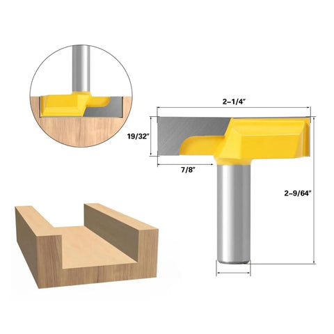 Must Have 3PC Tongue Groove Router Bit Set With Dual Shank Options, 2-1/4 inch bit, ideal for cutting tongue and groove joints.
