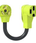 Plug And Play Nema 10-30p To 14-50r Ev Charging Adapter Cord, 30 Amp Dryer Plug To 50 Amp Electric Vehicle Charge Station Cable, featuring bright green connectors.