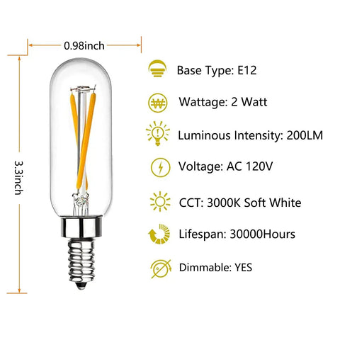 B11 Candelabra Base Warm White 2700K Light Bulbs, Must Have Soft Glow, 12 Pack, clear filament look, detailed specs