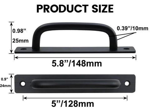Black Barn Door Handle Set Two Pack Aluminum Alloy Punch Free Sliding Handles 5 Inch 128mm with Plate Product Size Measurements