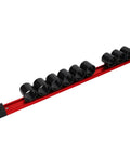 Workhorse Nine Slot Rail Tool Organizer Rack For Wrenches Pliers And Scissors With Rock Solid Aluminum Frame, red with black slots