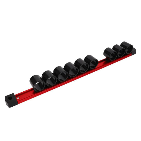 Workhorse Nine Slot Rail Tool Organizer Rack For Wrenches Pliers And Scissors With Rock Solid Aluminum Frame, red with black slots