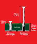 Height Adjustable Golf Tee Set With Flexible Plastic And Rubber Tees For Mats And Simulators diagram showing tee height adjustment